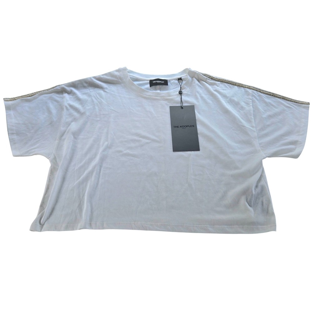 NWT Size 2 The Kooples Paris White Rhinestone Embellished Crop‎ Top